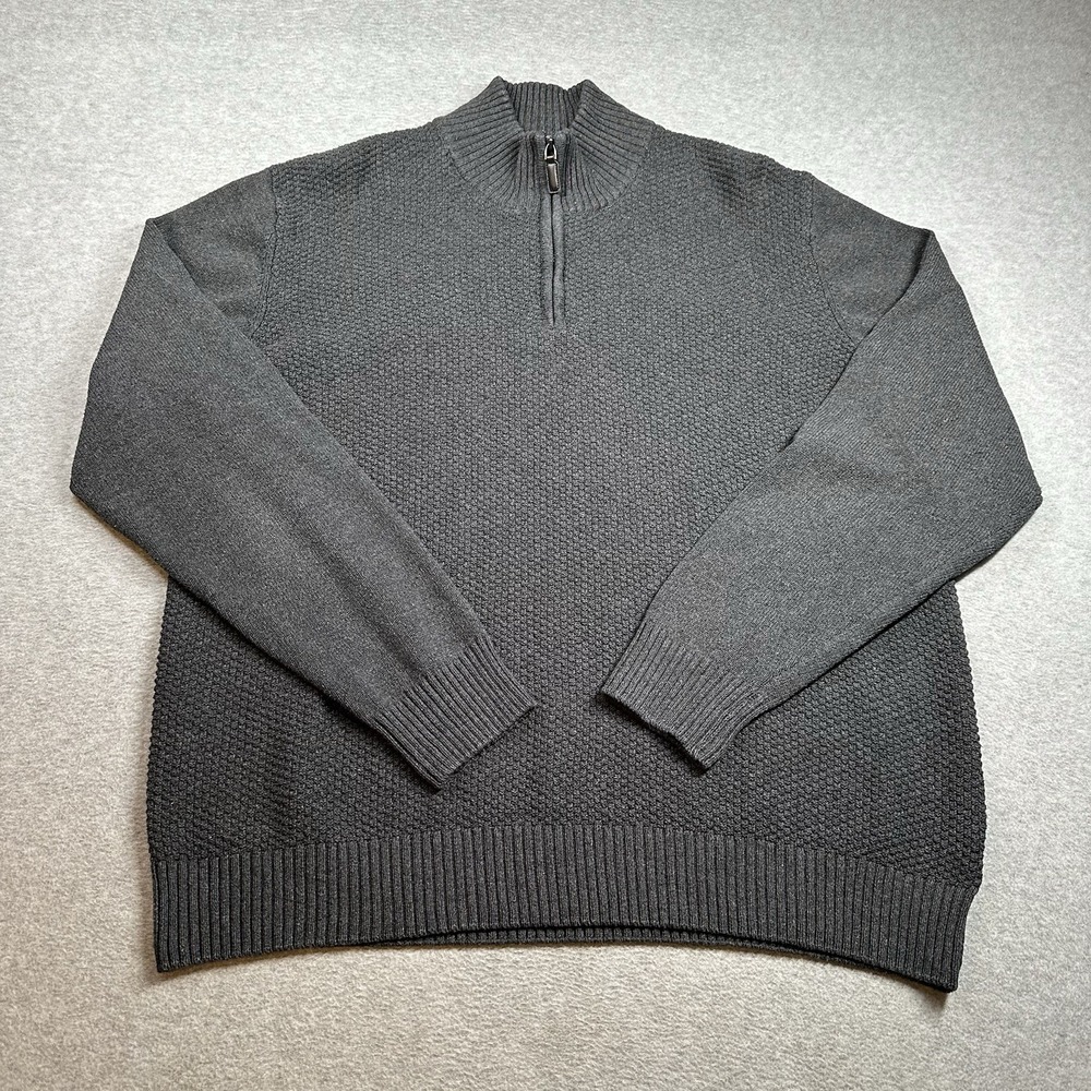 Tricots St. Raphael Men's XL Dark Gray 1/4 Zip Knit‎ Sweater Cotton Blend NOTE